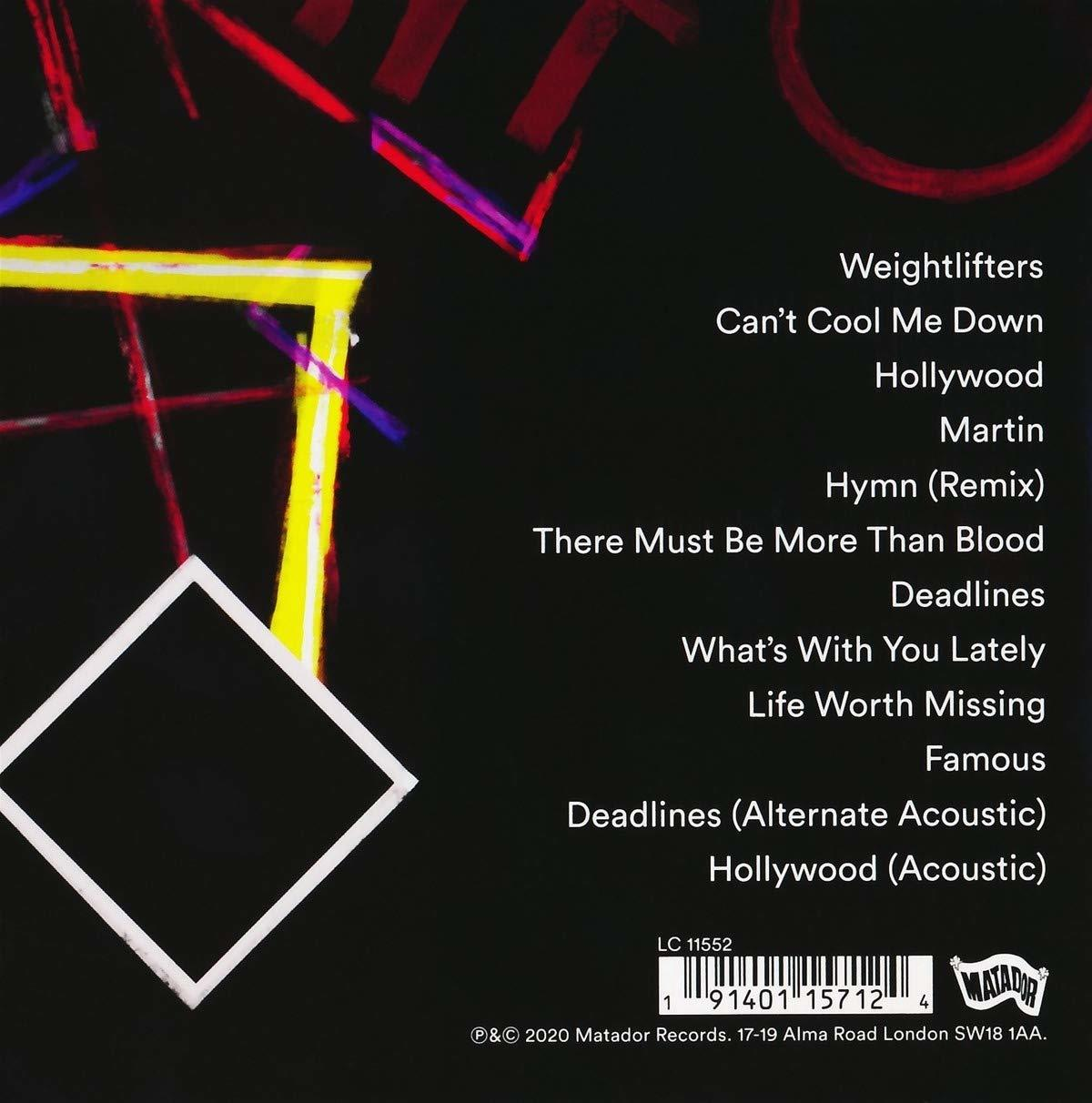 Album-Rückseite mit Trackliste und Matador Records-Informationen. Mit geometrischem Design.