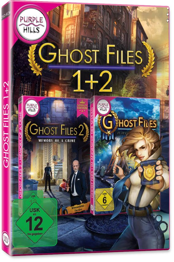 DVD-Hülle mit dem Titel Ghost Files 1+2, mit zwei Spielcovern und einem lilafarbenen Rahmen.