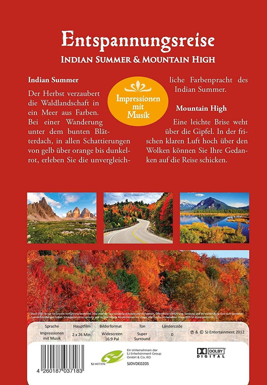 Eine DVD-Hülle mit Text und Bildern einer Landschaft. Der Titel lautet Entspannungsreise.