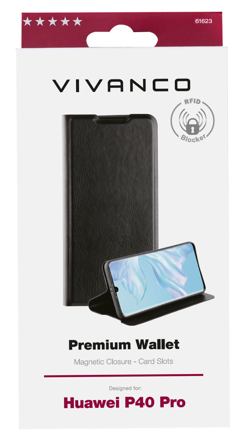 VIVANCO Premium Wallet, Bookcover, P40 Huawei, Pro, Schwarz