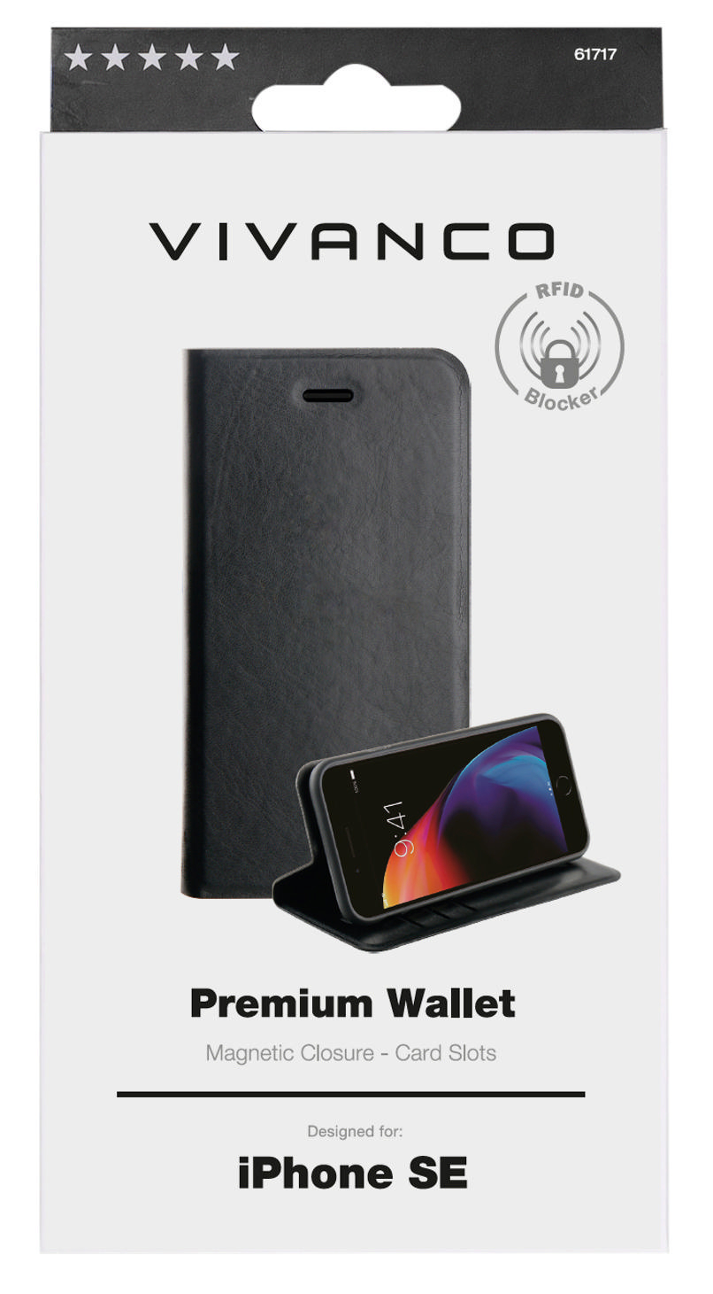 VIVANCO Premium Wallet, Bookcover, Schwarz Apple, iPhone (2020), iPhone iPhone iPhone 6s, 7, 8, SE