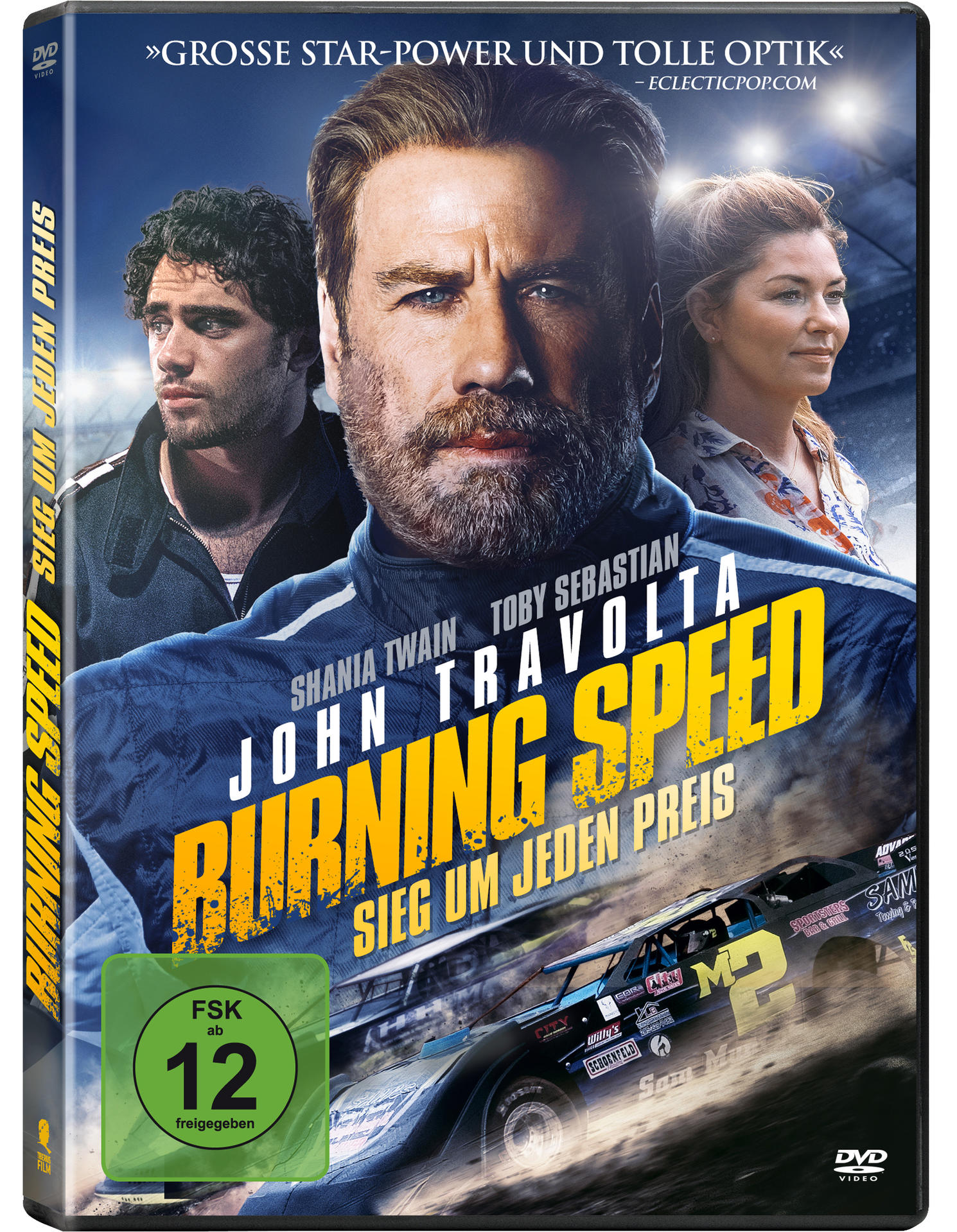DVD-Cover: John Travolta, Rennwagen und zwei Schauspieler. Titel: Burning Speed.