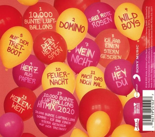 Bunte Ballons mit Zahlen und Text, Werbung für einen Song.