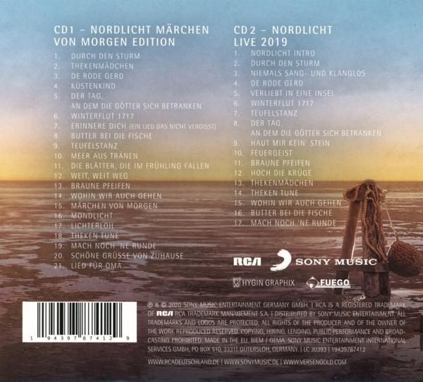CD mit zwei Titellisten, eine mit dem Titel 'Nordlicht Märchen', die andere 'Nordlicht LIVE'.