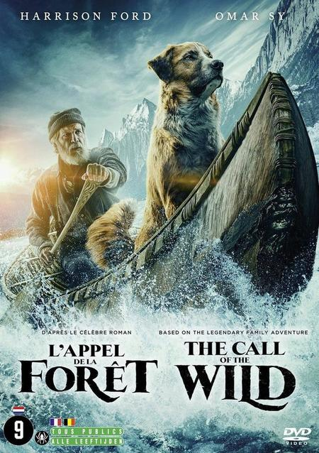 Filmposter: Harrison Ford en een hond in een kano. Titel: The Call of the Wild.