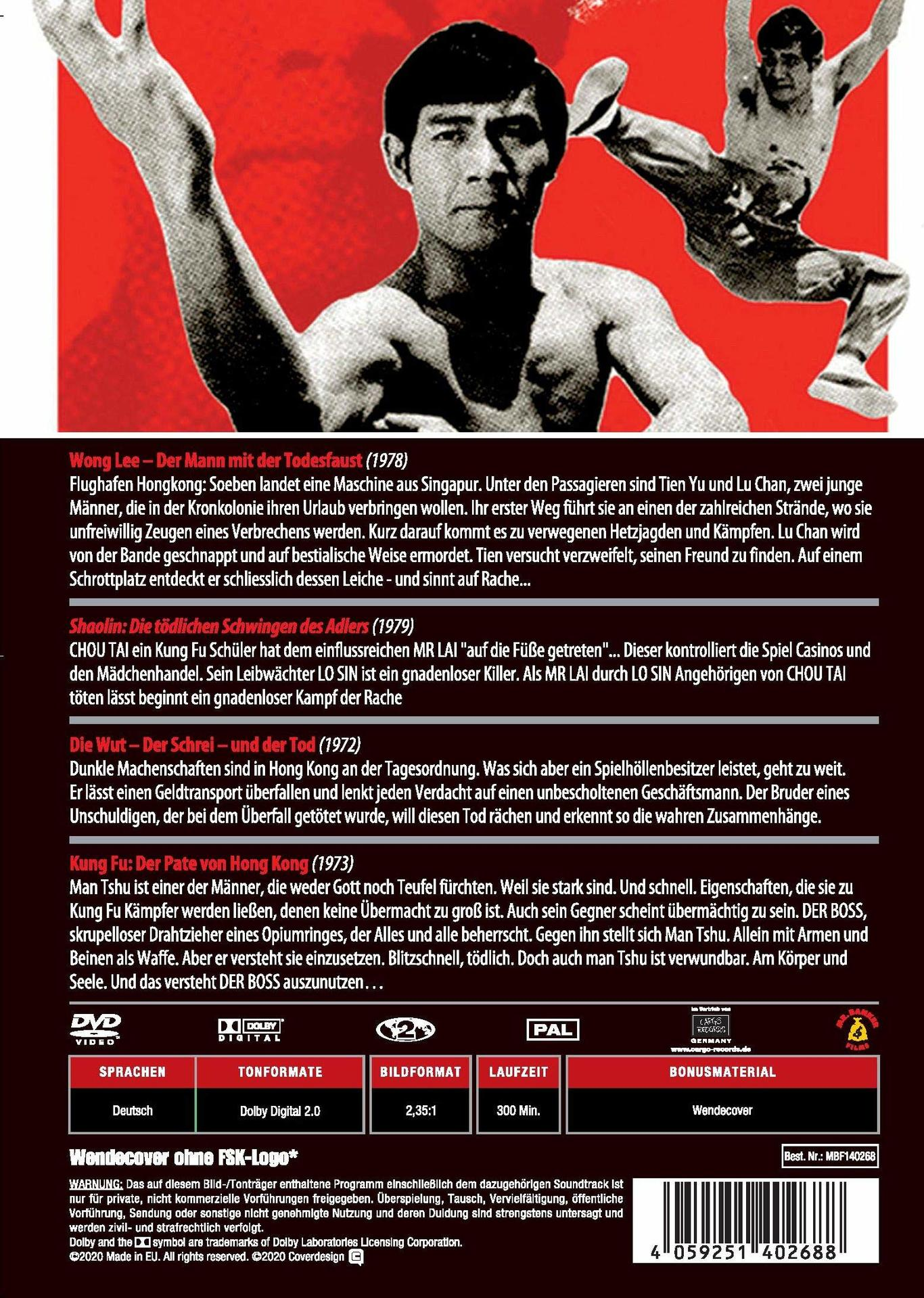 DVD-Cover mit Bruce Lee. Text auf Chinesisch und Englisch. Bruce Lee in Action-Posen, andere Personen im Hintergrund.