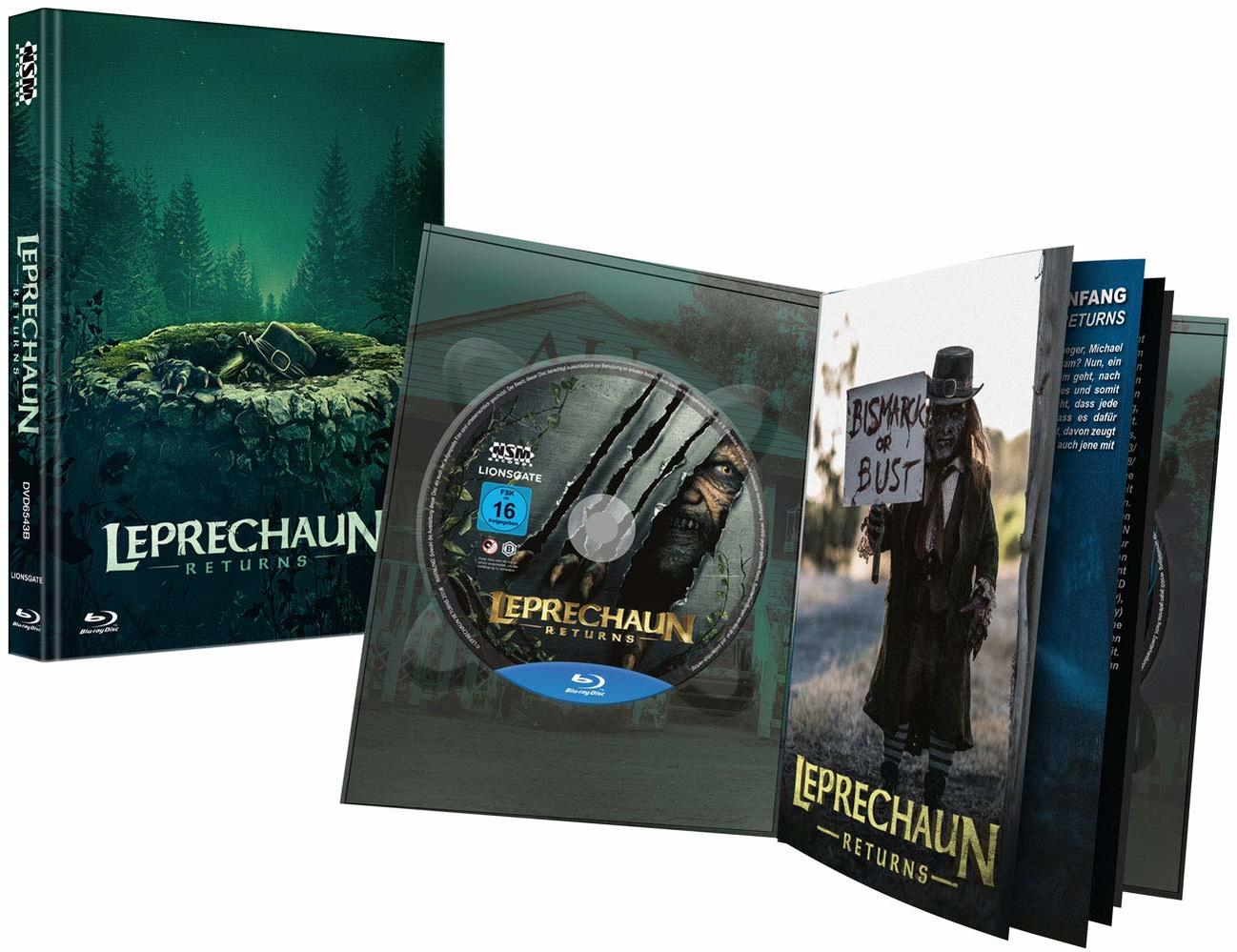 DVD-Hülle für den Film "Leprechaun Returns", mit einem Bild eines Leprechauns und einer Waldszene.