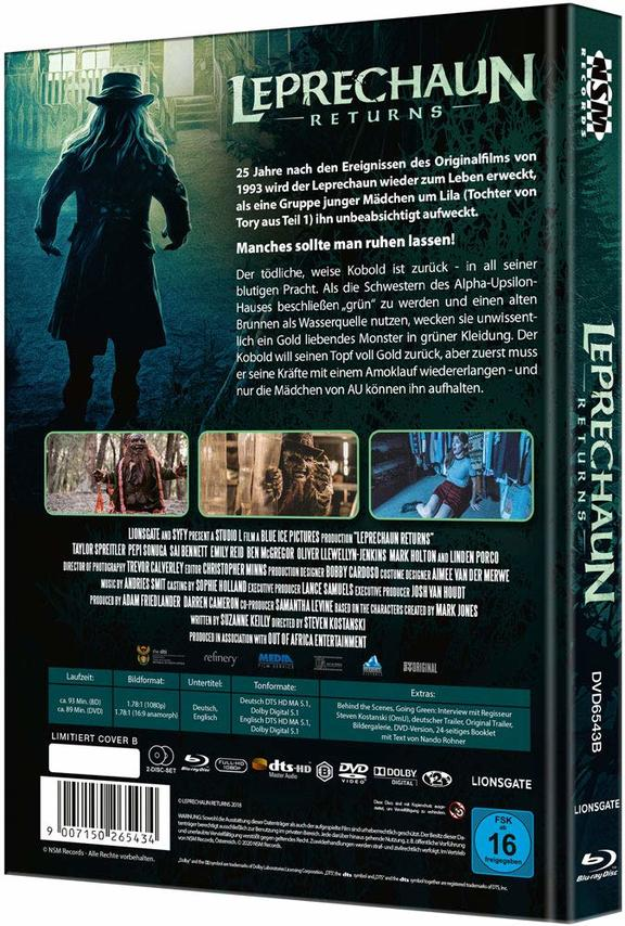 Die Rückseite der Leprechaun Returns DVD-Hülle. Der Umschlag zeigt den Titel und das Bild des Films.