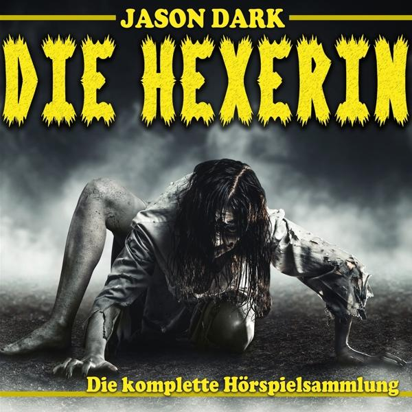 Buchcover mit kriechender Frau und Text: "Die Hexerin" in Gelb. Dunkles Horror-Thema.