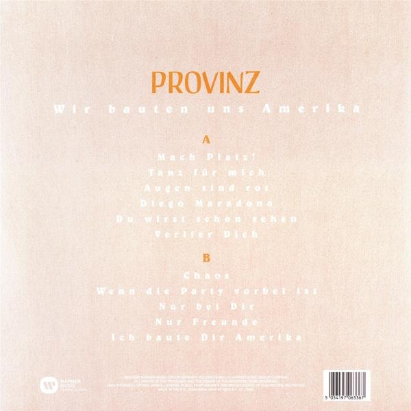 Albumcover mit Text: PROVINZ. Die Texte sind aufgelistet, mit einem Warner Music-Logo unten links.