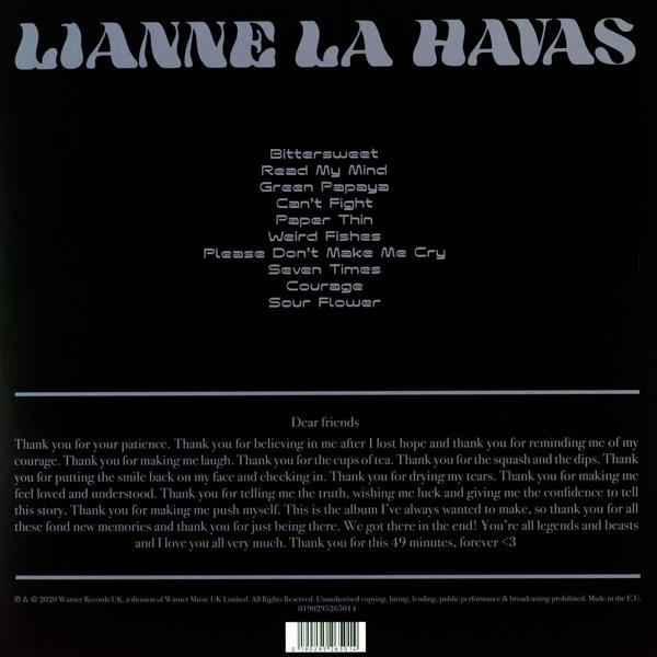 Albumcover von Lianne La Havas. Titelliste und Dankesbotschaft.