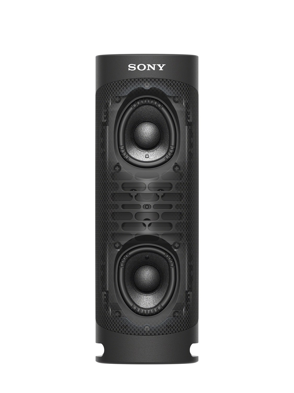 Altavoz cilíndrico negro con dos altavoces visibles y el logotipo de Sony.