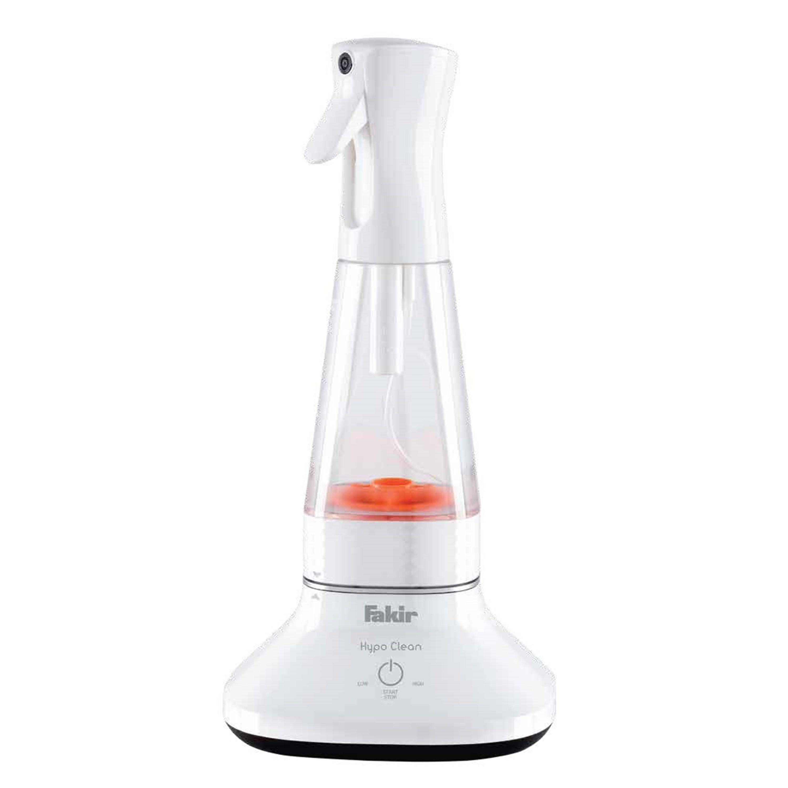 Eine weiße Fakir Hypo Clean Sprühflasche. Sie hat einen Sprühkopf und eine Basis.