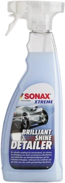 Kék spray palack fehér díszítéssel és szöveggel. A 'SONAX XTREME BRILLIANT SHINE DETAILER' felirat látható.