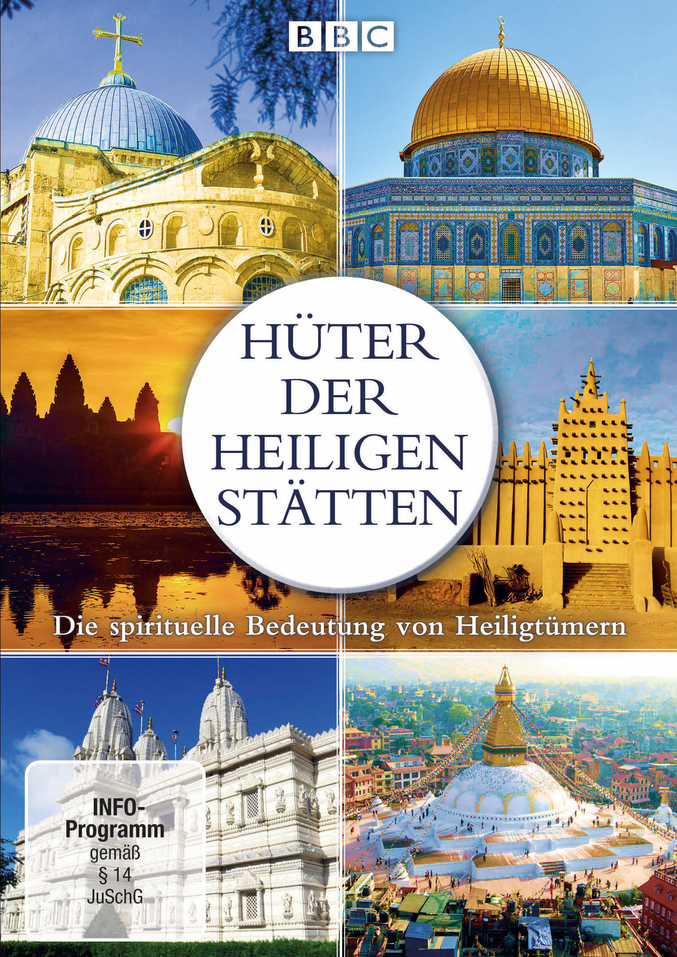 Das Bild zeigt verschiedene religiöse Strukturen mit Text in der Mitte.