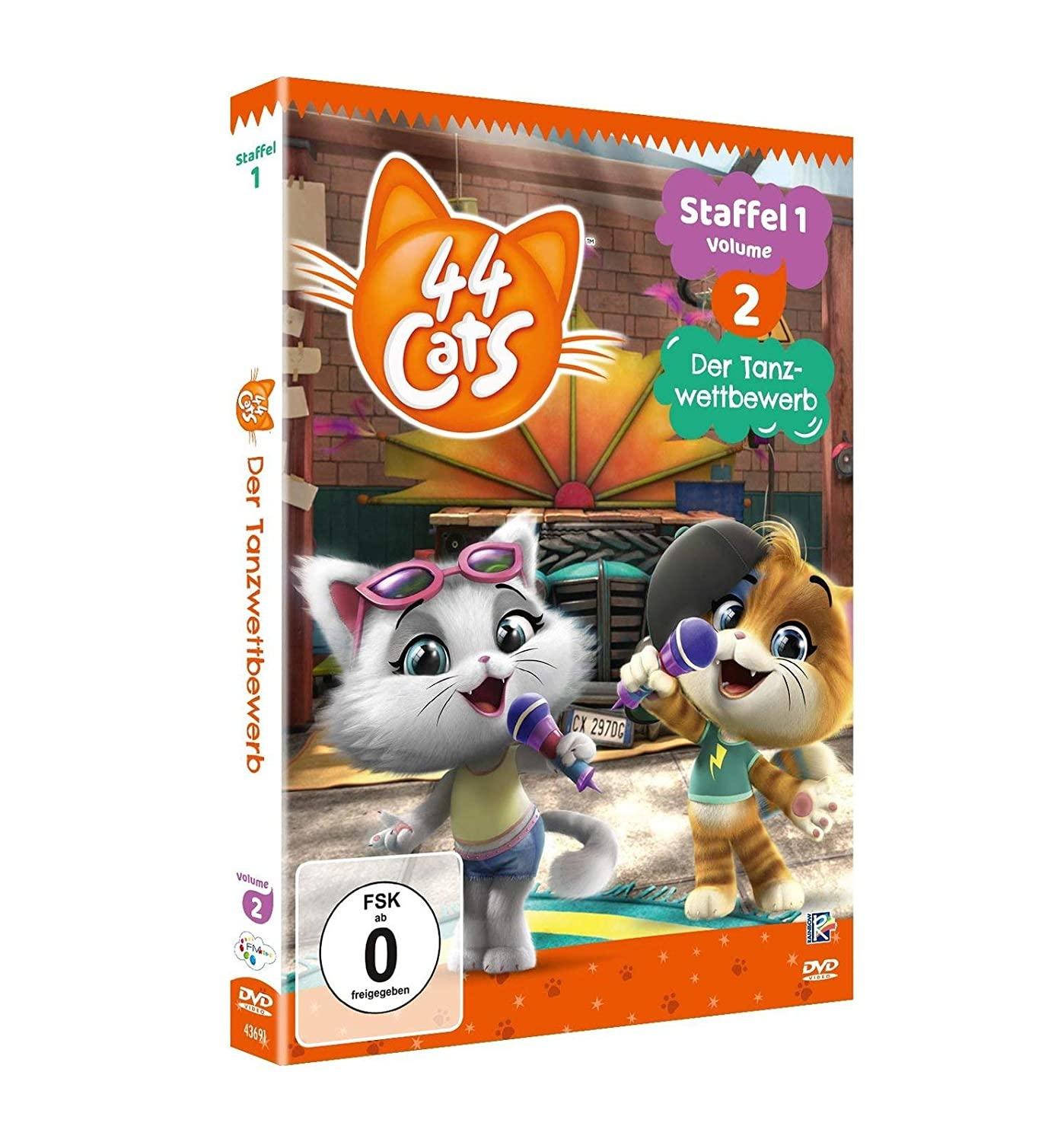 DVD-Cover: 44 Cats Zeichentrickserie, zwei Katzen mit Mikrofonen.