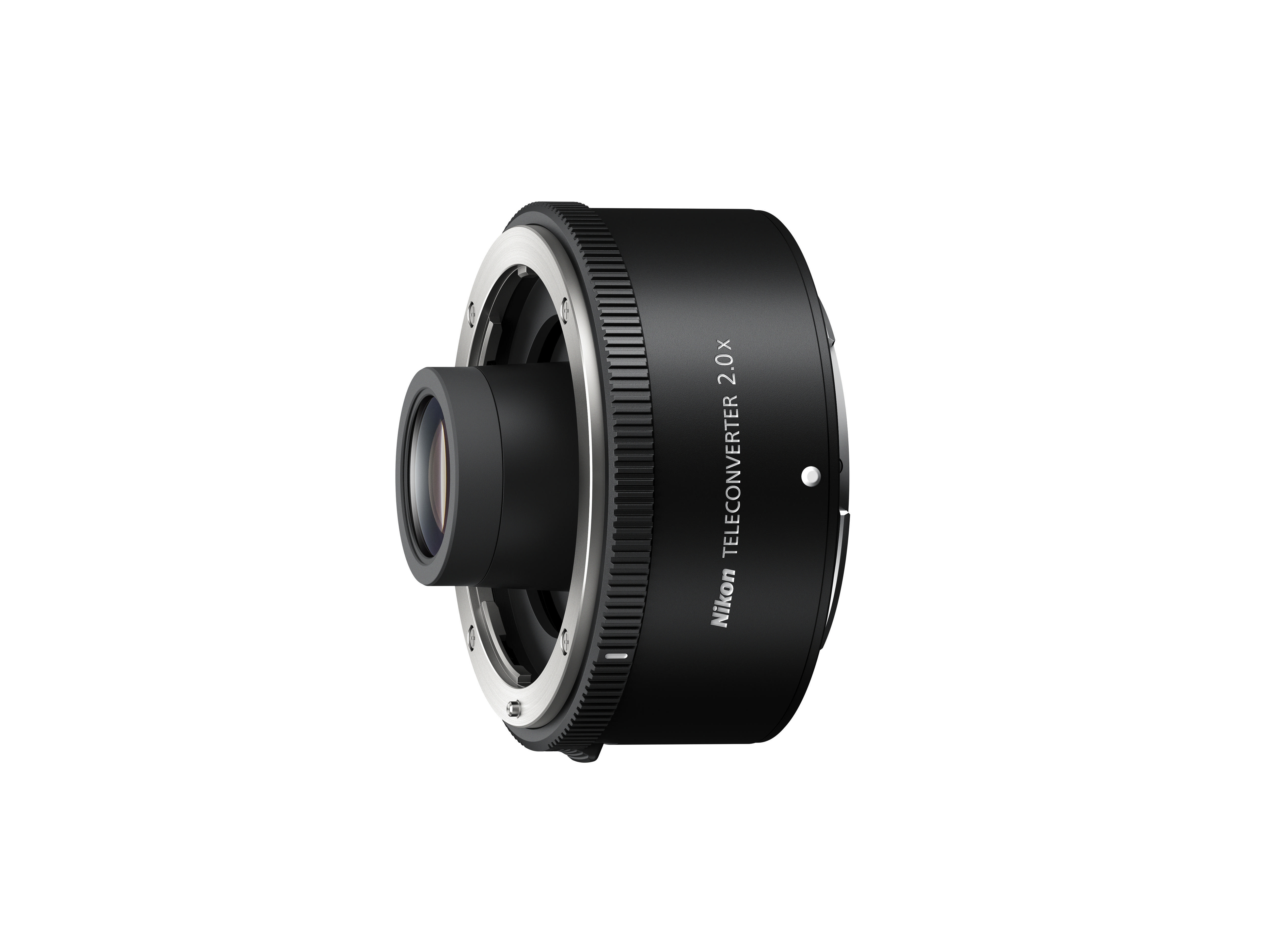 Ein schwarzes Objektiv mit weißem Ring und dem Text "TELEKONVERTER 2.0X".