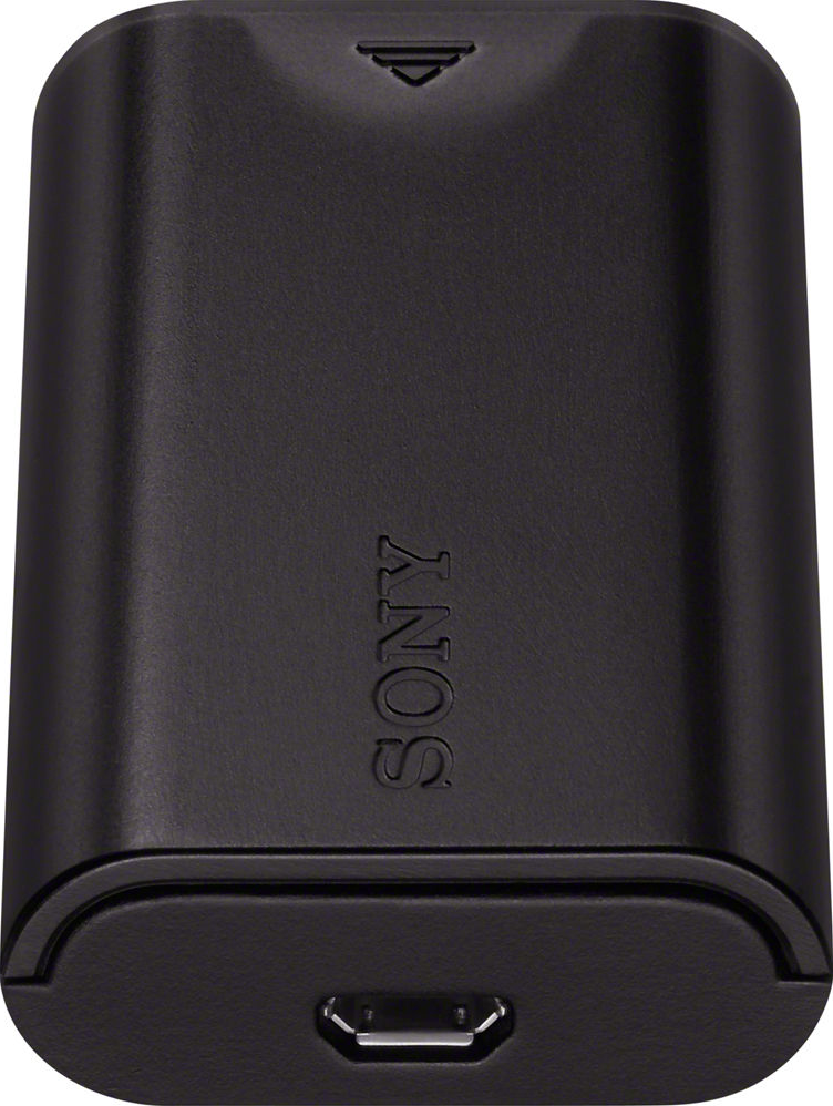 Un adattatore di ricarica USB Sony nero con porta USB e logo Sony.