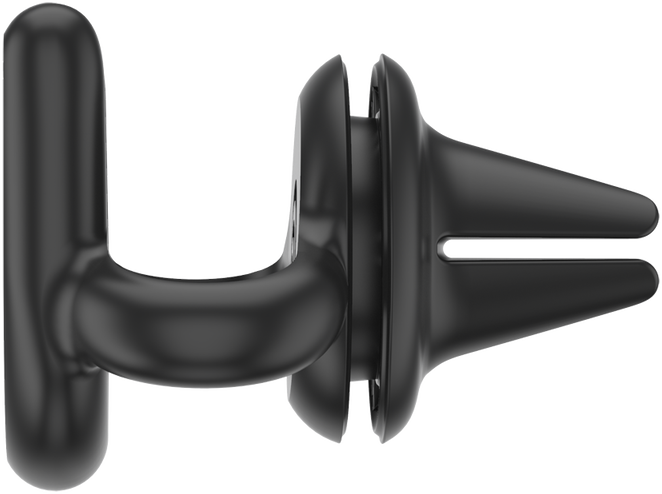 Schwarzer Handyhalter-Clip für die Lüftung im Auto, Nahaufnahme.