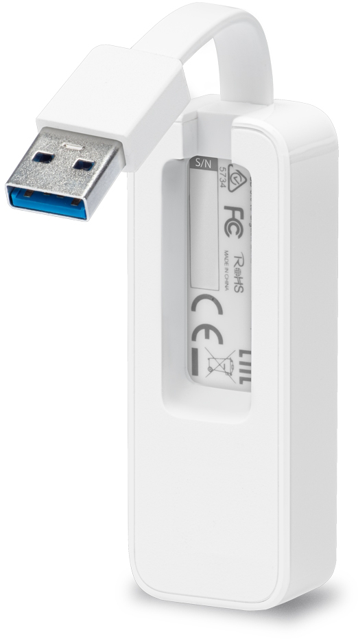Fehér USB adapter kék USB csatlakozóval és fehér kábellel.
