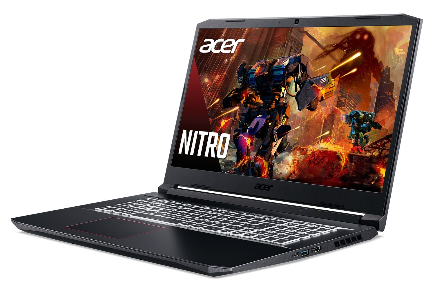 Un portátil Acer Nitro negro y rojo que muestra un videojuego.