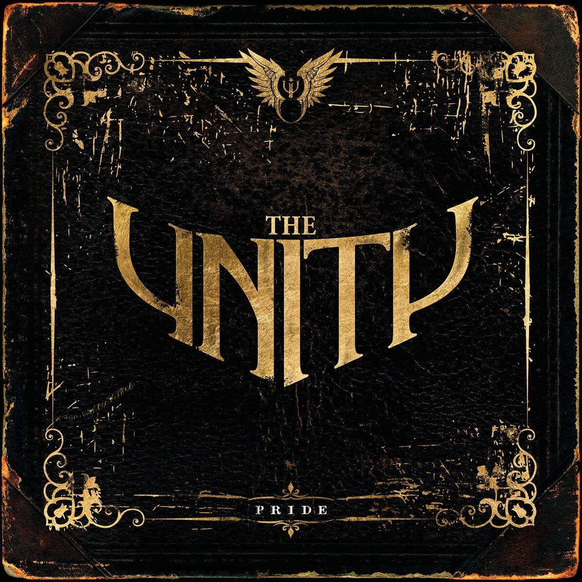 Albumcover: 'THE UNITY' in goldenen Buchstaben auf strukturiertem, schwarzem Hintergrund. Verzierter Rahmen.