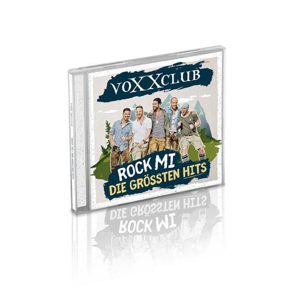 Eine CD-Hülle mit einer Gruppe von Männern auf dem Cover. Text lautet 'VOXXCLUB', 'ROCK MI' und 'DIE GRÖSSTEN HITS'.