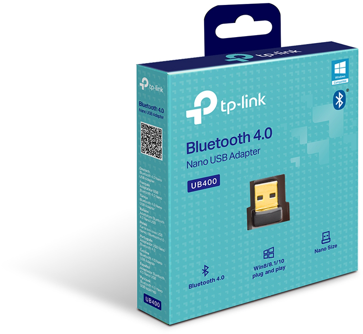 Egy kék-fehér doboz, benne egy USB adapterrel.
