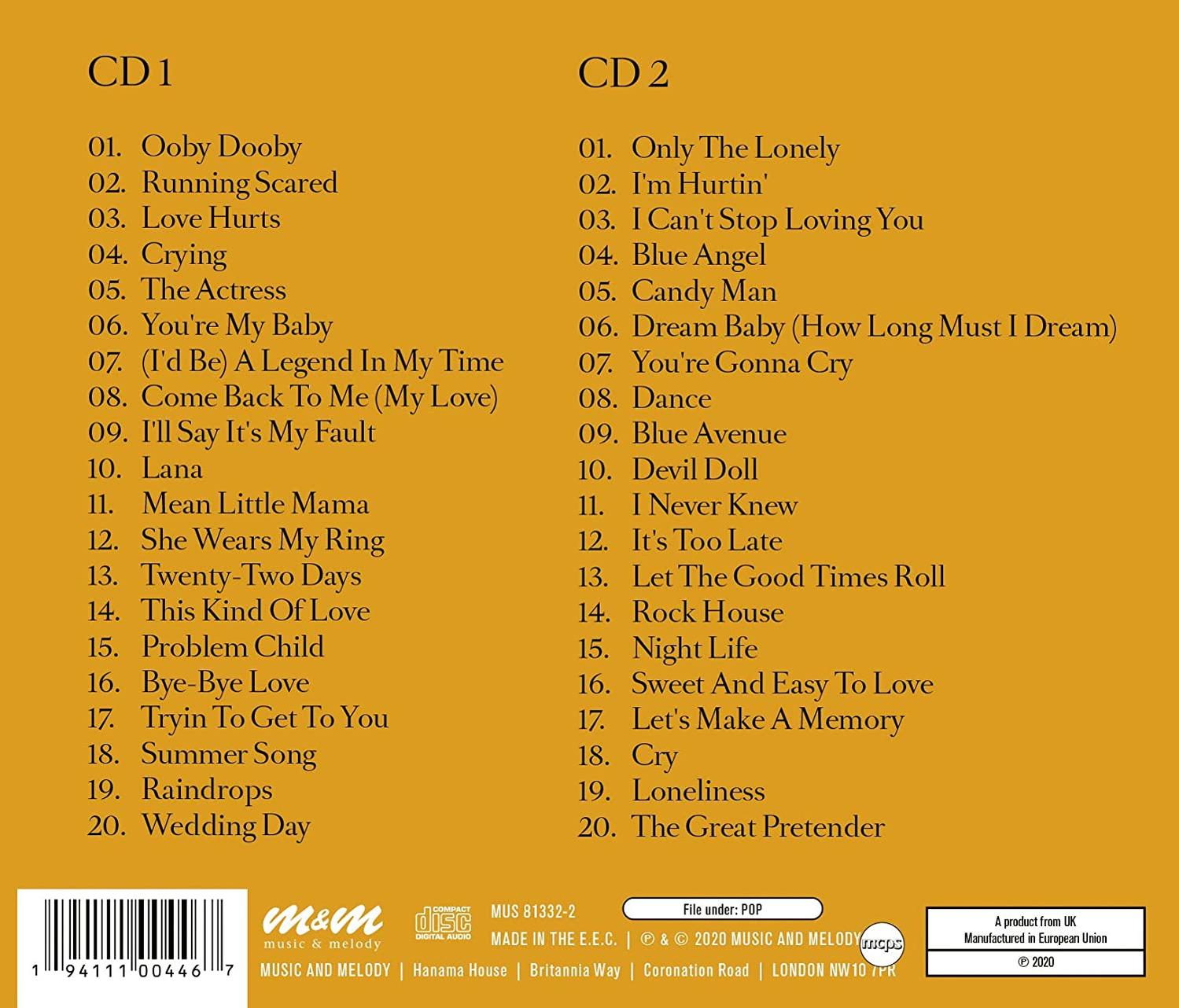 Geöffnete CD-Hülle mit Titellisten. CD1- und CD2-Listen, mit Künstlernamen und Logo.