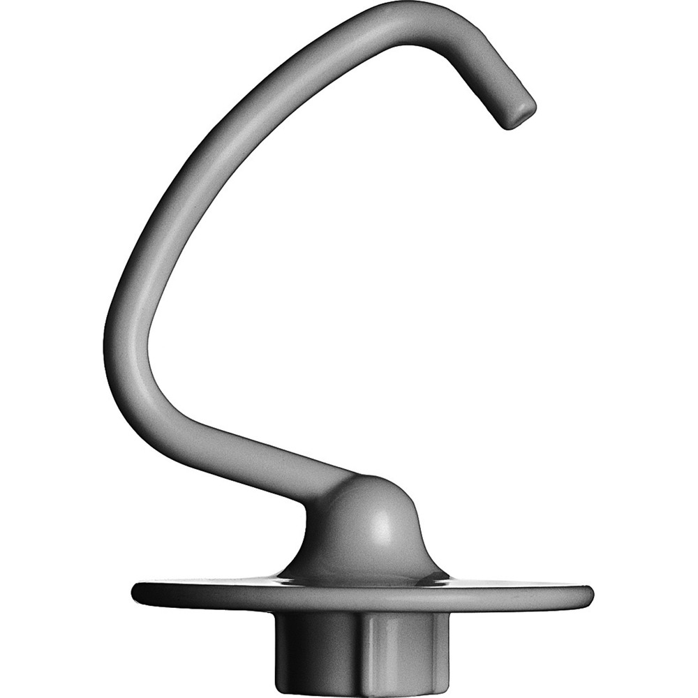 Ein Metall-Knethaken für einen Mixer, gebogene Form mit flachem Boden.