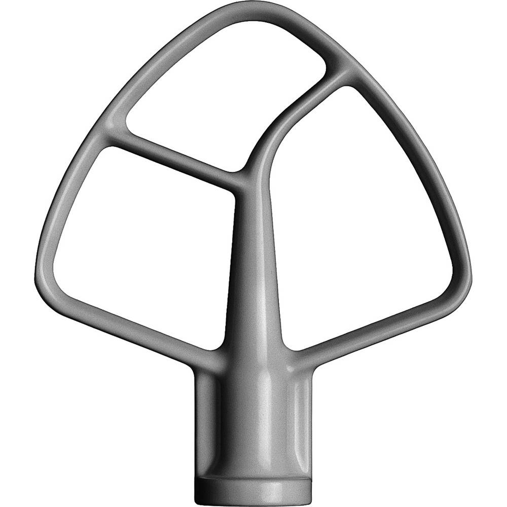 Grauer KitchenAid-Mixer-Aufsatz auf weißem Hintergrund, mit unverwechselbarem Drei-Arm-Design.