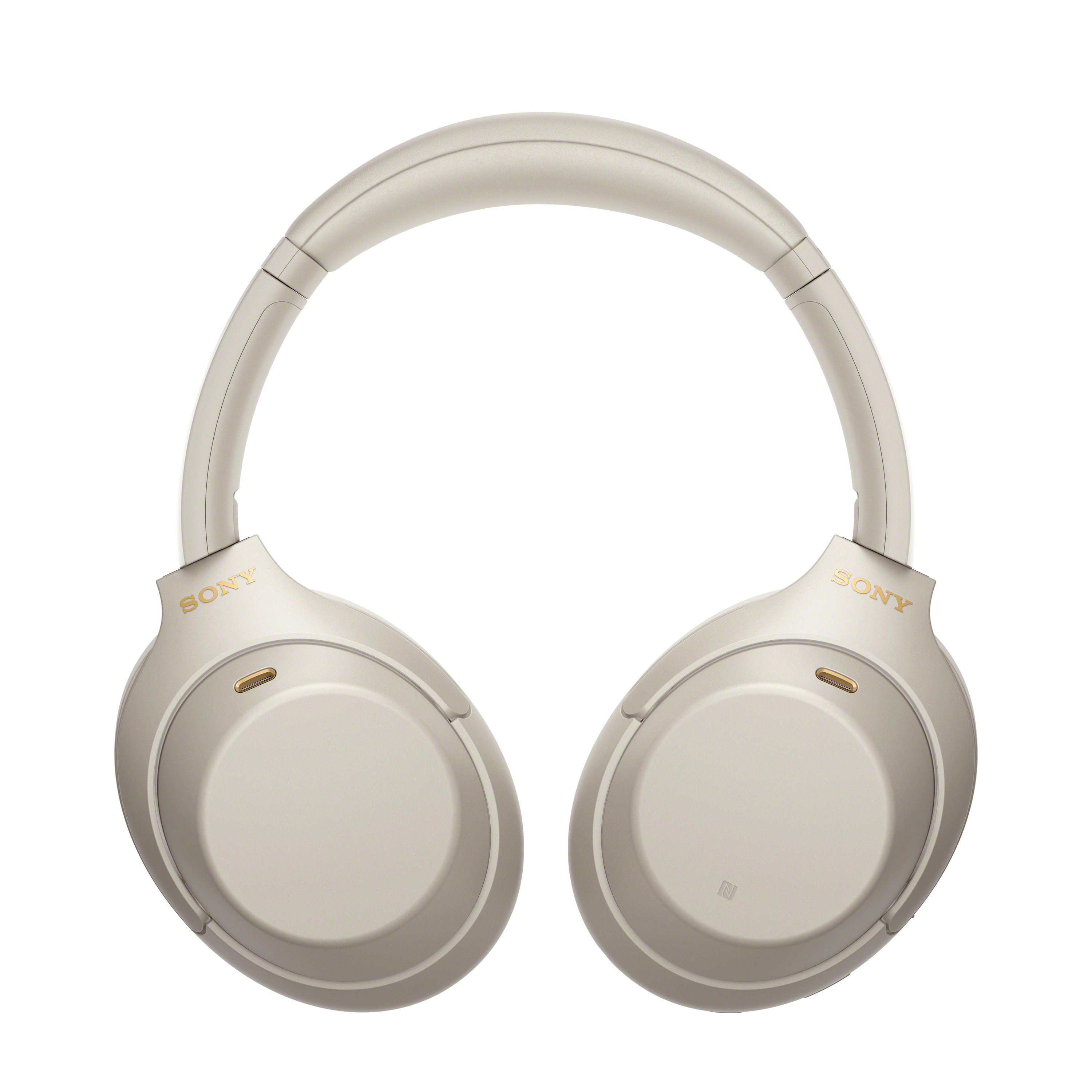 Over-Ear-Kopfhörer, weiß und goldfarben, auf weißem Hintergrund. Sony-Logo ist sichtbar.