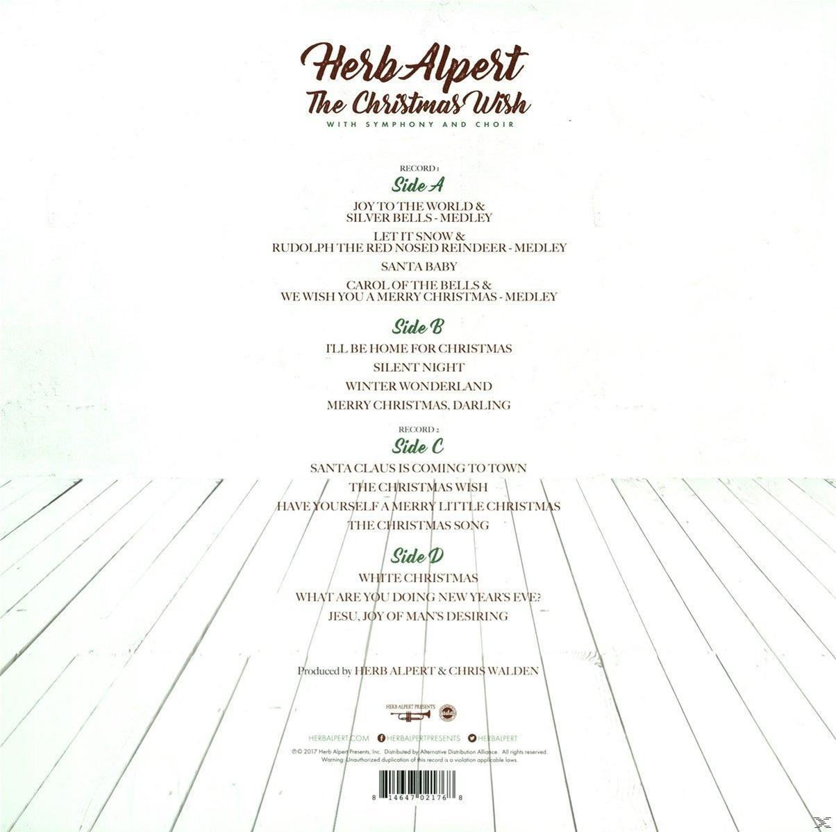 Album borító. Fehér háttér, a "Herb Alpert, The Christmas Wish" szöveggel és a számlistával a hátoldalon.