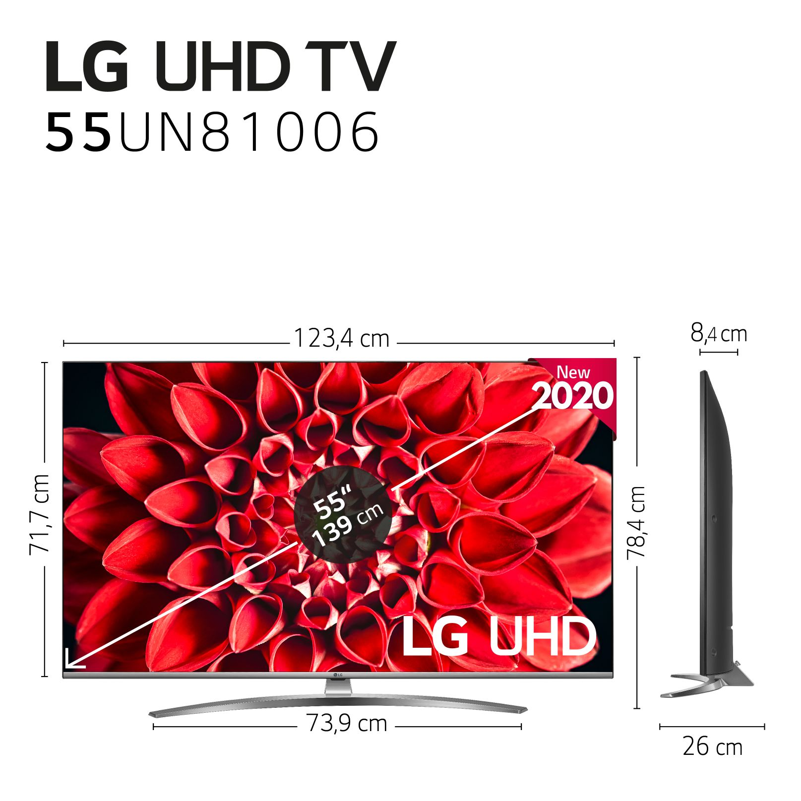 TV LED 55" - LG 55UN81006LB, UHD 4K, Quad Core, WiFi, Bluetooth, Inteligencia Artificial, HDR 10 Pro, Smart TV
