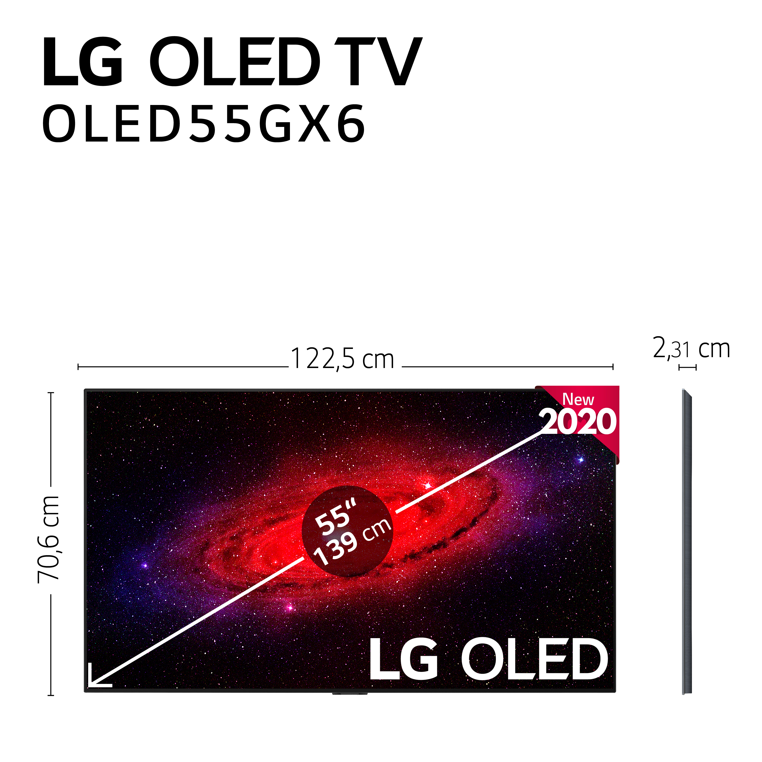 TV OLED 55" - LG OLED55GX6LA, Smart TV 4K UHD, IA, 100% HDR, Dolby ATMOS, Bluetooth, Negro