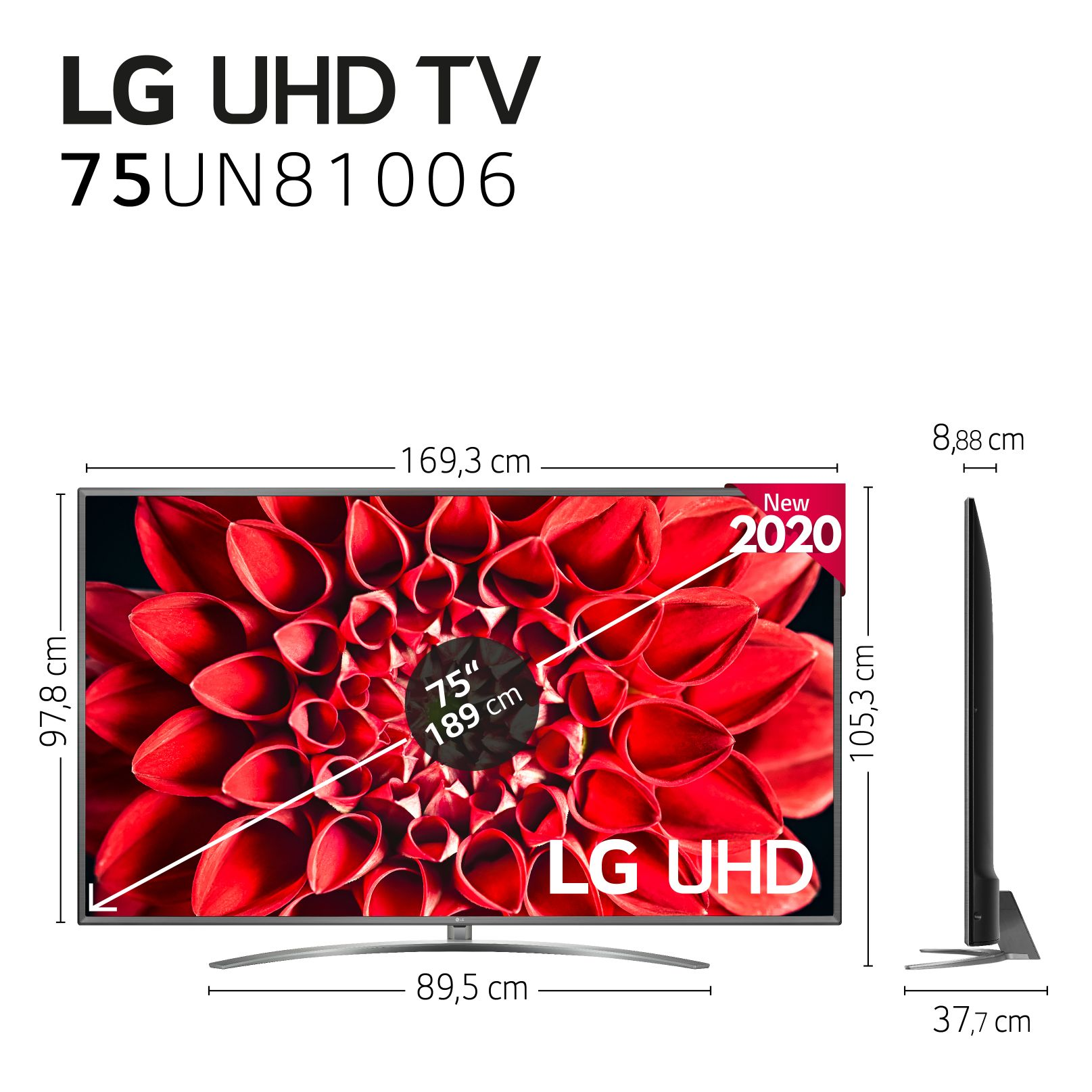 TV LED 75" - LG 75UN81006LB, UHD 4K, 3840x2160 p, Procesador Quad Core, HDR10 Pro, HLG, Sonido UltraSurround