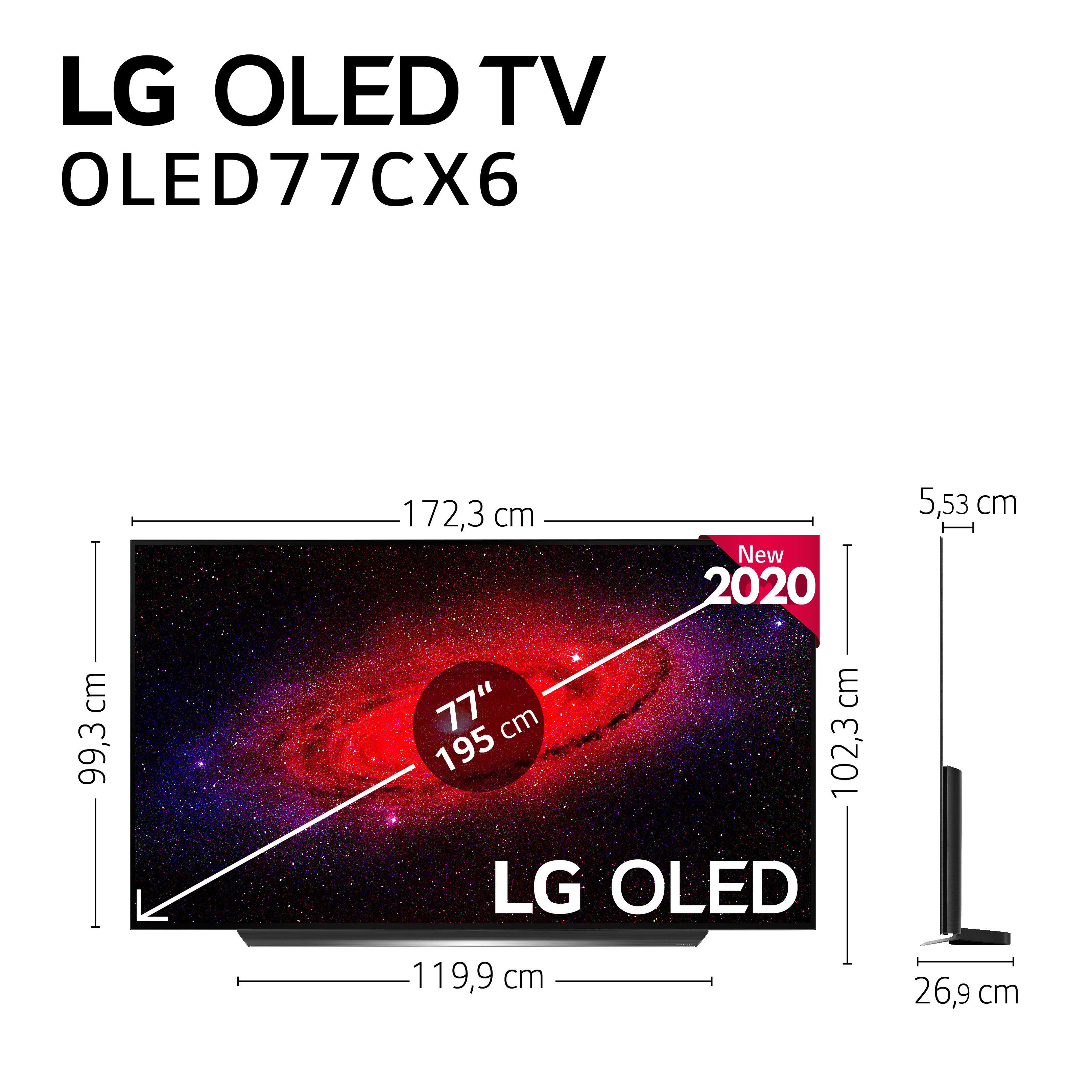 TV OLED 77" - LG OLED77CX6LA, UHD 4K, 3840 x 2160 píxel, Procesador alfa9 Gen3, 4 HDMI, 3 USB, LAN, Negro