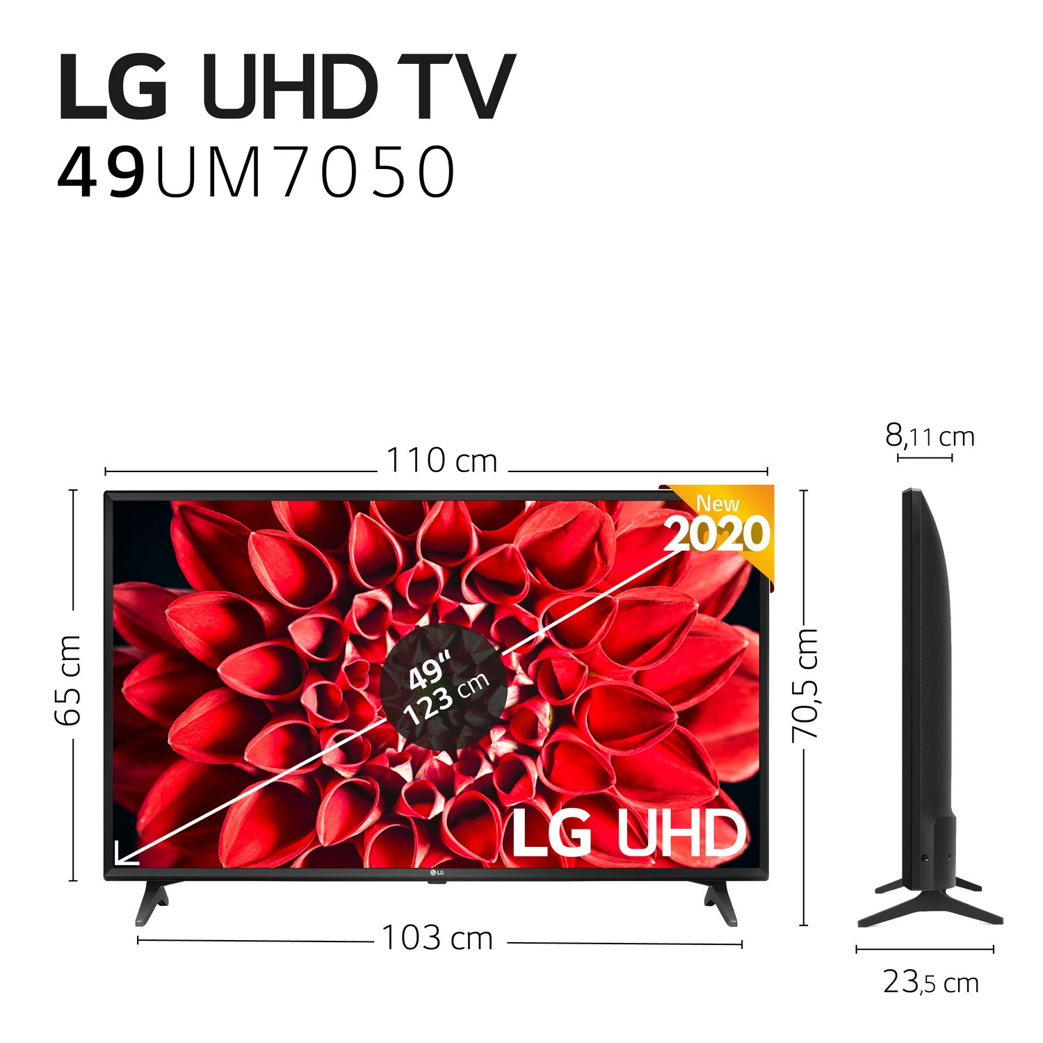 TV LED 49" - LG 49UM7050PLF, Smart TV 4K UHD, webOS 4.5, HDR10 Pro, HLG, Ultra Surround, HDMI, USB, WiFi [A]