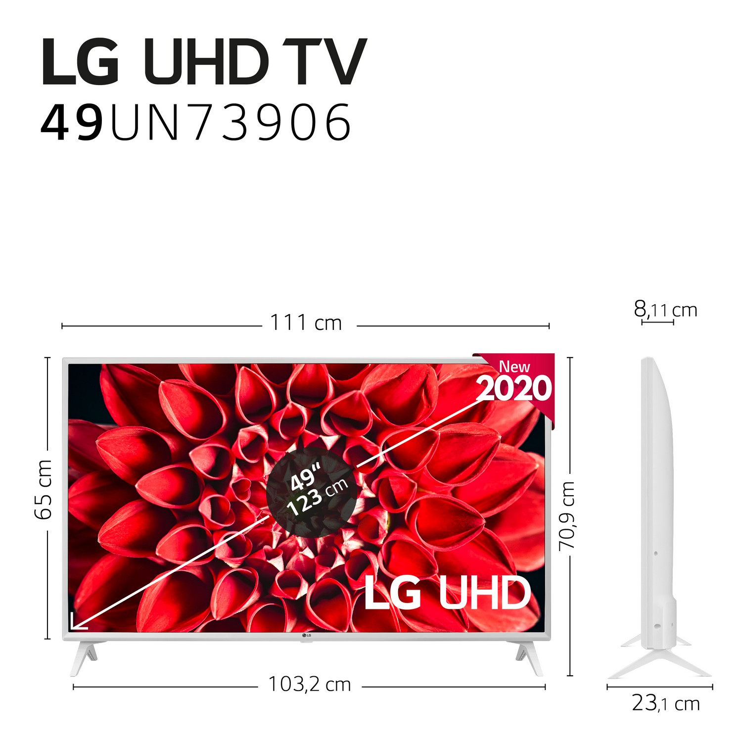 TV LED 49" - LG 49UN73906LE, UHD 4K 3840 x 2160, Smart TV, Bluetooth, WiFi, Asistentes de voz, A, Blanco
