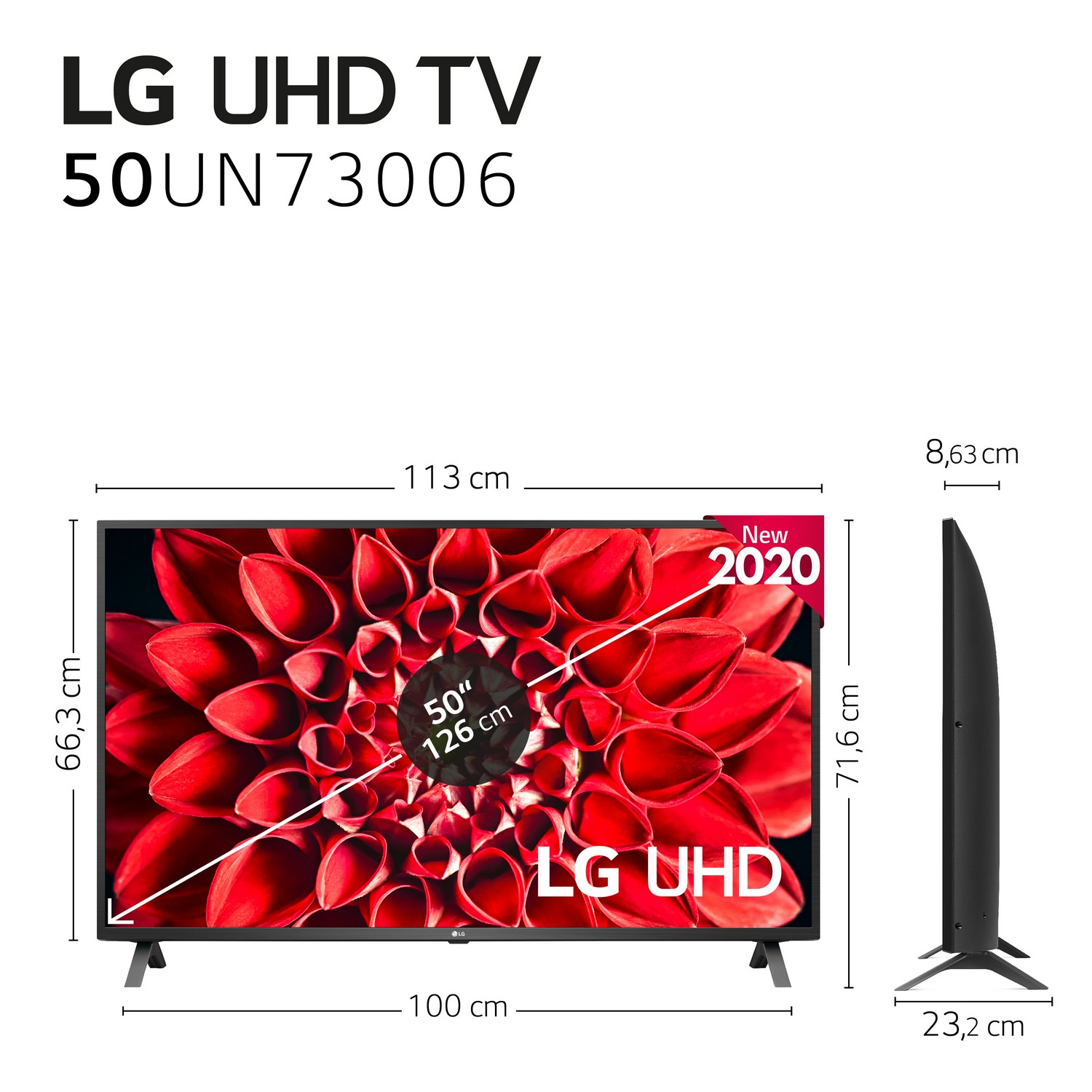 TV LED 50" - LG 50UN73006LA, UHD 4K 3840 x 2160, Smart TV, Bluetooth, WiFi, Asistentes de voz, Negro