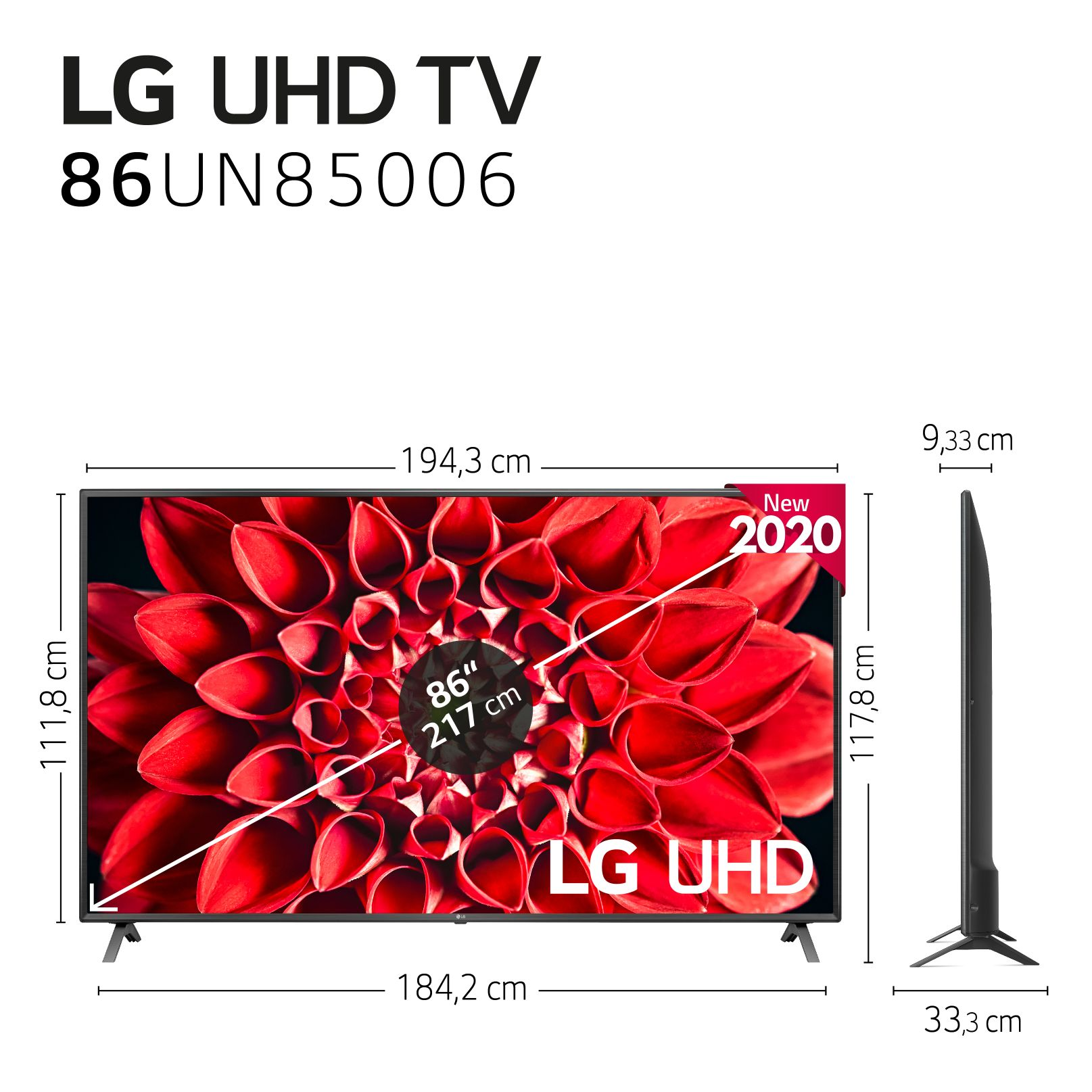 TV LED 86" - LG 86UN85006LA, UHD 4K, 3840x2160 píxeles, alfa7 Gen3, 4 HDMI, 3 USB 2.0, A, Negro