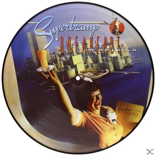 SuperTramp's album cover shows a waitress holding a tray with a juice glass. Background depicts city buildings.
