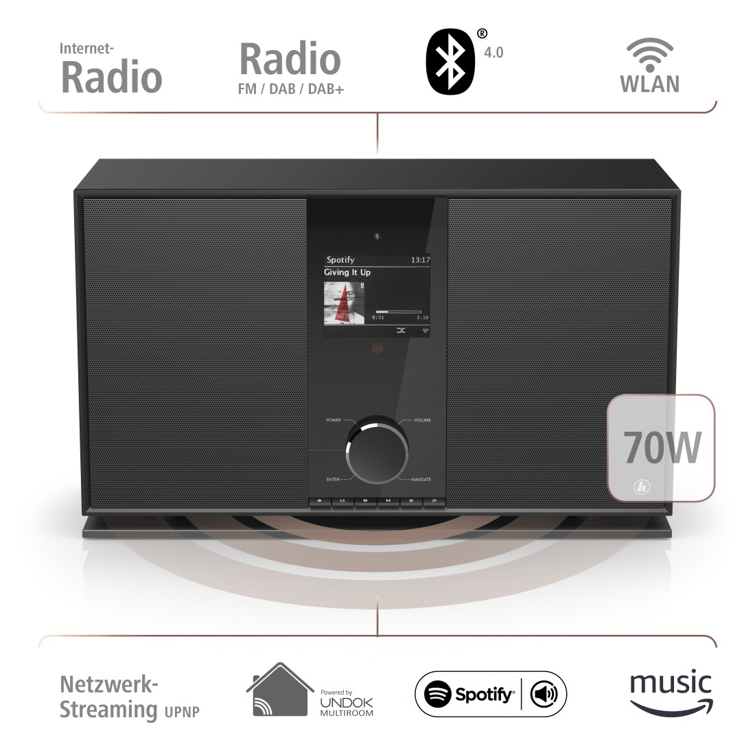 Radio, DAB, DAB+, HAMA Bluetooth, Digitalradio, Internet FM, DIR3605MSBT Schwarz