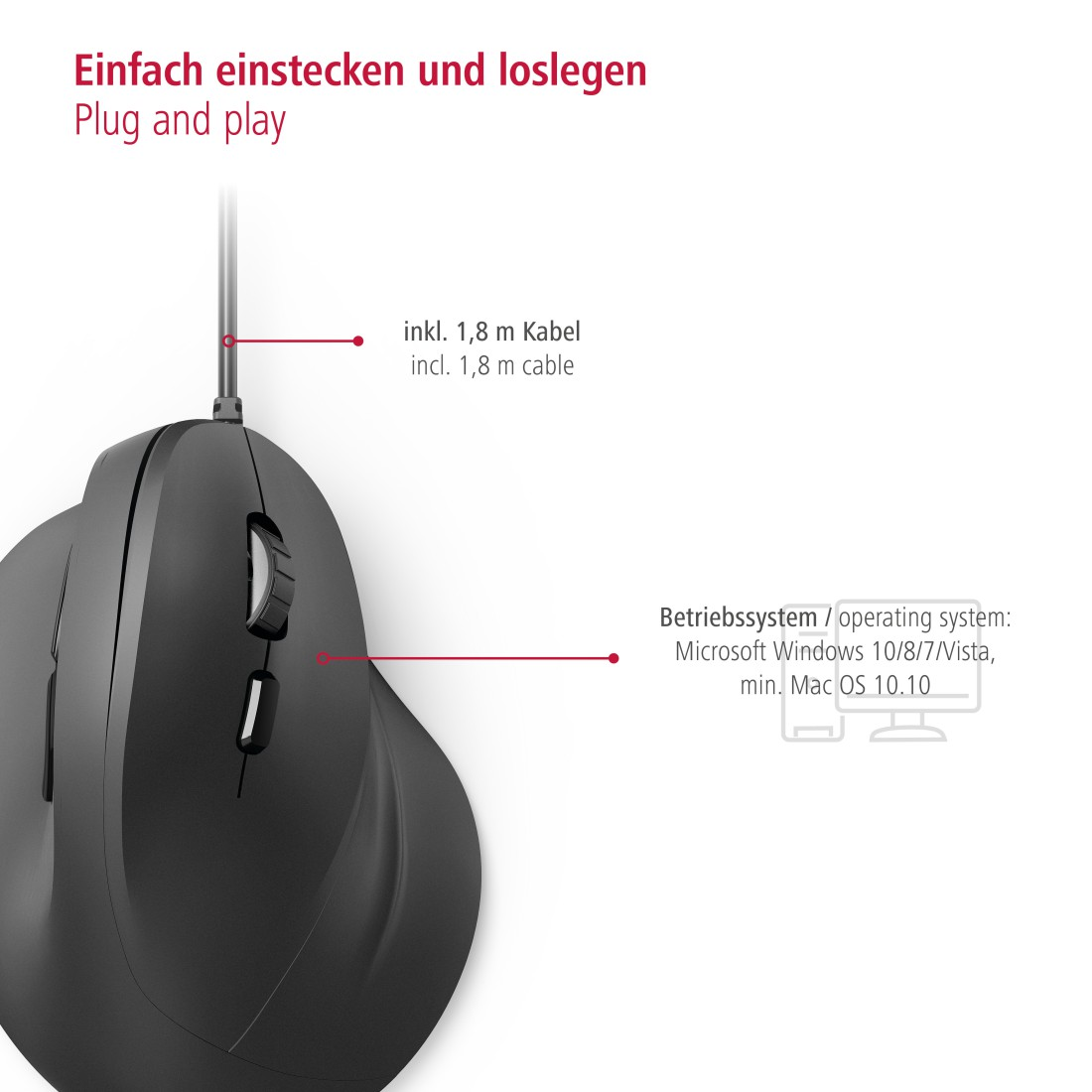 HAMA EMC-500 Ergonomische Maus, Schwarz