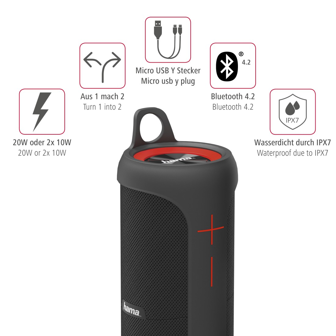 HAMA Soundcup-D Bluetooth Lautsprecher, Schwarz, Wasserfest