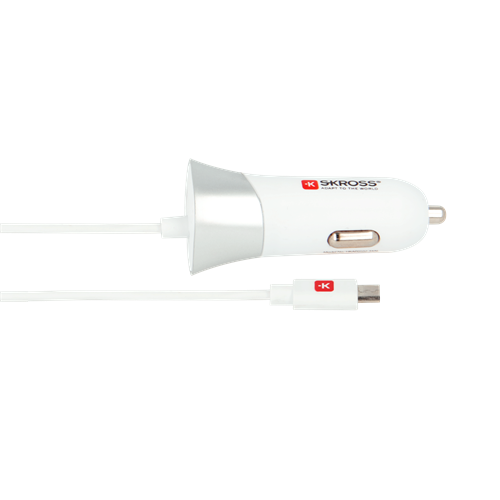 Fehér és ezüst autós töltő kábellel és USB-C csatlakozóval.