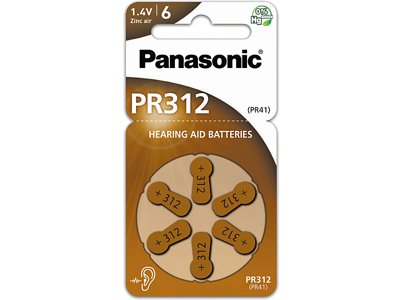 PANASONIC Cink-levegő elem, PR41 6 db (PR312L/6LB)