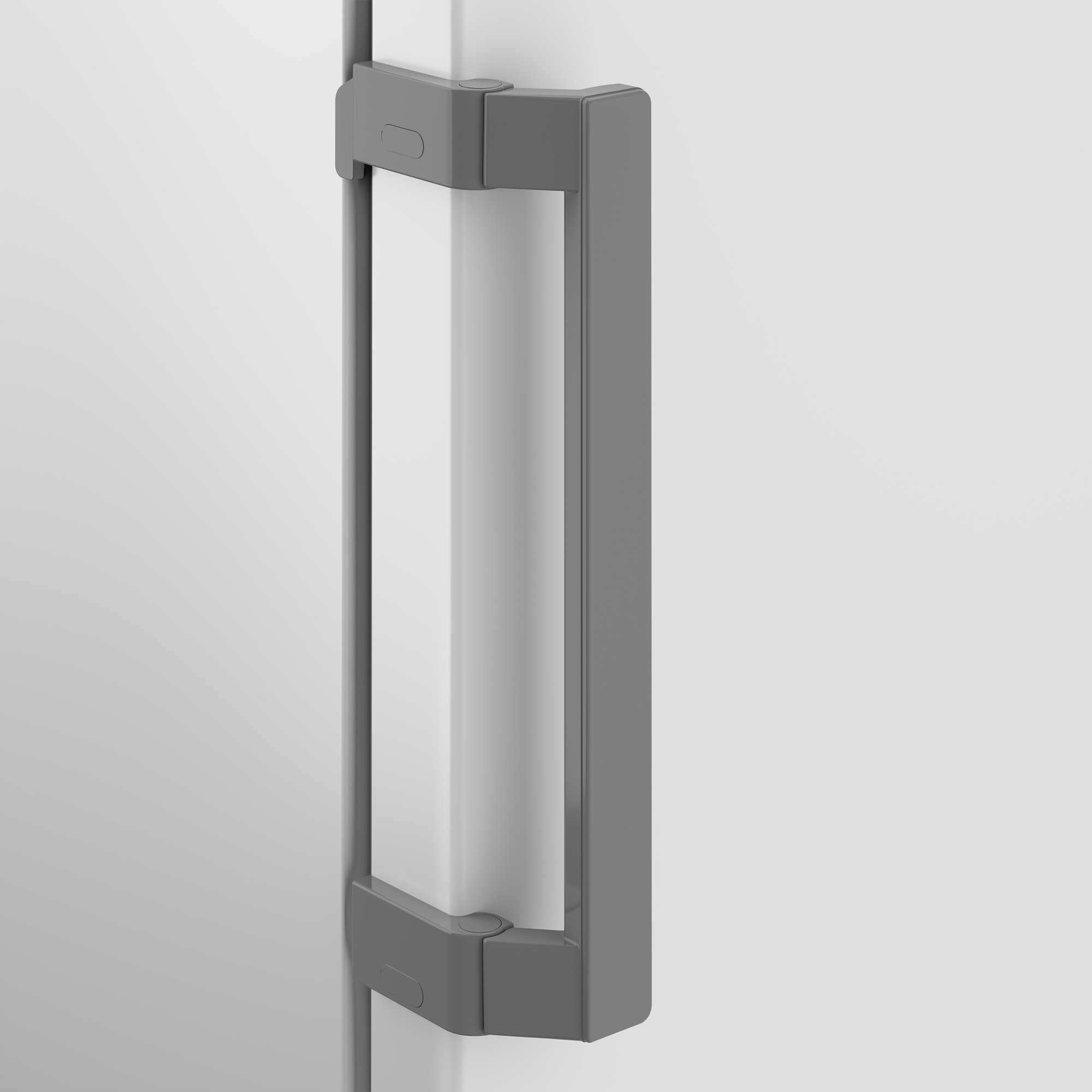 Nahaufnahme einer weißen Kühlschranktür mit einem grauen Griff.