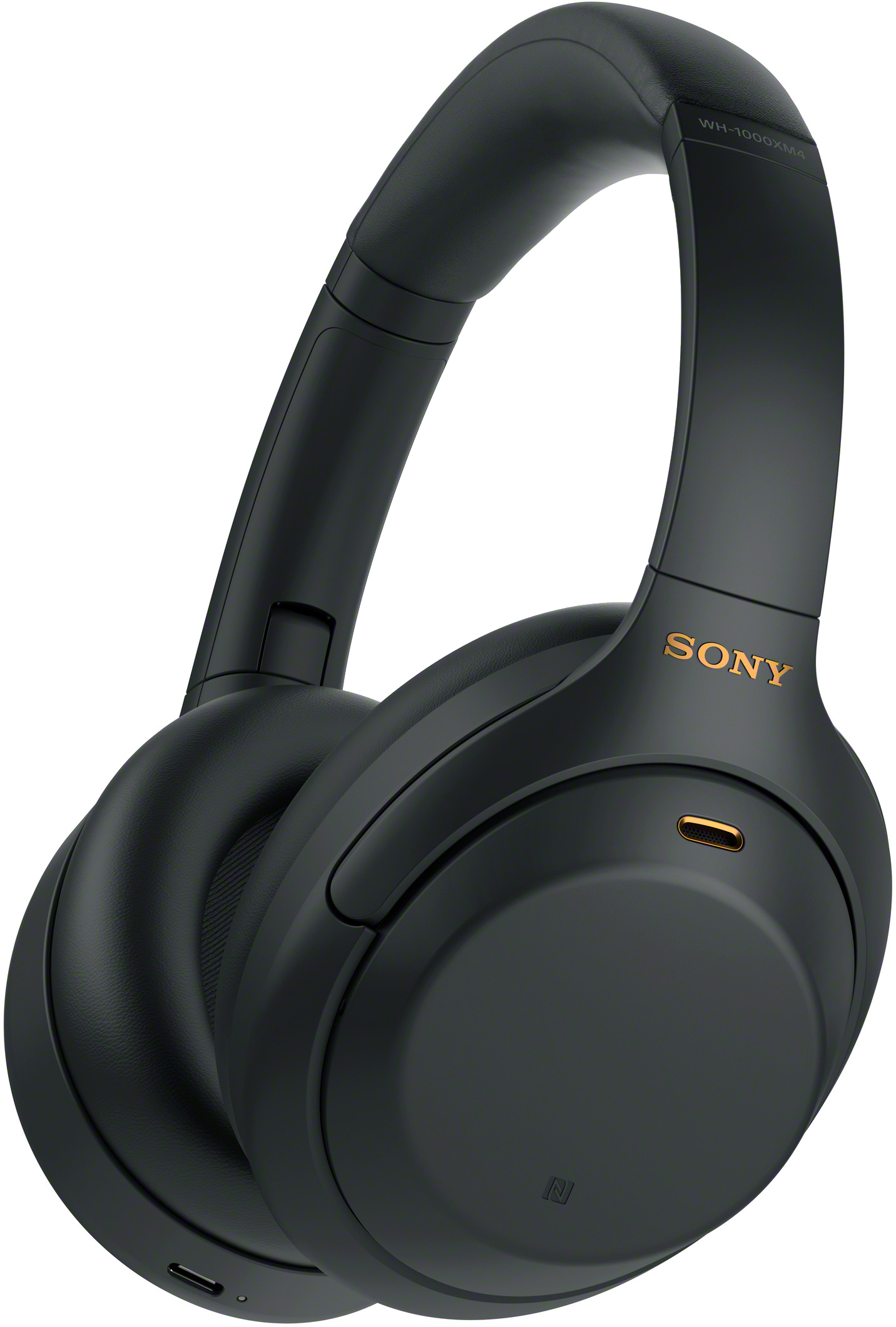 Zwarte Sony koptelefoon met gouden accenten. Het zijn over-ear koptelefoons.
