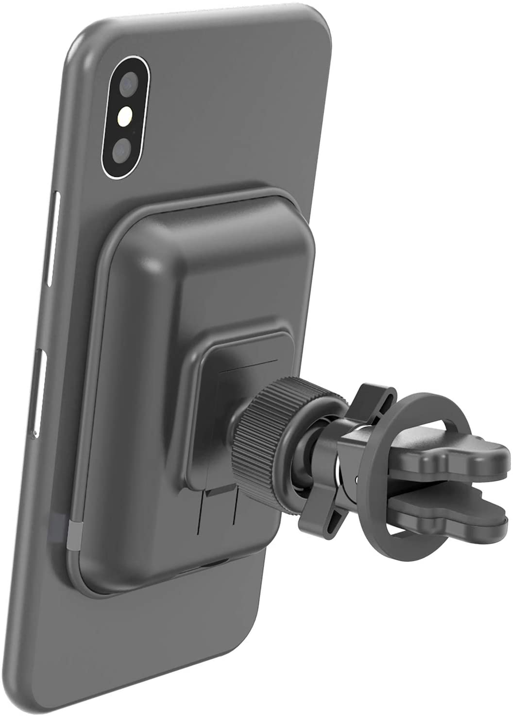 Soporte de móvil para coche - Celly GHOSTCHARGEBK, Carga inalámbrica, Ventosa + Rejilla, Negro